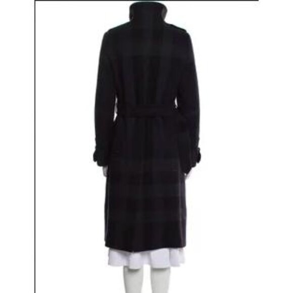 Burberry Long Wool Coat Black Navy Gray Belted Stand Collar Size 4 - Picture 7 of 8